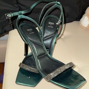 Wicked x Aldo collab. Metallic Green Strappy Heels